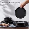 E-far 12-Piece Reactive Glaze Dinnerware Sets, Ceramic Dishes Set for 4, Stoneware Plates and Bowls Dinning Ware, Microwave & Dishwasher Safe – Ocean Blue(Matte Black)