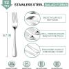 E-far 12-Piece Salad Forks, Stainless Steel 6.7 Inches Stainless Steel Fork Set for Home Kitchen Restaurant, Mirror Finish, Dishwasher Safe(Round Handle)