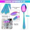 E-far 12-Piece Small Coffee Spoons, 6-Inch Stainless Steel Mini Espresso Spoons for Coffee/Sugar/Tea, Hammered Design & Rust Free, Dishwasher Safe(Rainbow)