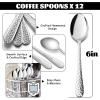 E-far 12-Piece Small Coffee Spoons, 6-Inch Stainless Steel Mini Espresso Spoons for Coffee/Sugar/Tea, Hammered Design & Rust Free, Dishwasher Safe(Silver)