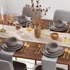 E-far 12-Piece Stoneware Dinnerware Sets, Plates and Bowls Sets for 4, Ceramic Dishware Dishes Set with Terracotta Base, Chip & Scratch Resistant, Microwave & Dishwasher Safe, Speckled White(Warm Taupe)
