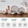 E-far 12-Piece Stoneware Dinnerware Sets, Plates and Bowls Sets for 4, Ceramic Dishware Dishes Set with Terracotta Base, Chip & Scratch Resistant, Microwave & Dishwasher Safe, Speckled White(Warm Taupe)