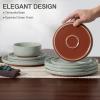 E-far 12-Piece Stoneware Dinnerware Sets, Plates and Bowls Sets for 4, Ceramic Dishware Dishes Set with Terracotta Base, Chip & Scratch Resistant, Microwave & Dishwasher Safe, Speckled White(Sage Green)