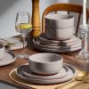 E-far 12-Piece Stoneware Dinnerware Sets, Plates and Bowls Sets for 4, Ceramic Dishware Dishes Set with Terracotta Base, Chip & Scratch Resistant, Microwave & Dishwasher Safe, Speckled White(Warm Taupe)