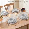 E-far 12-Piece Stoneware Dinnerware Sets, Plates and Bowls Sets for 4, Ceramic Dishware Dishes Set with Terracotta Base, Chip & Scratch Resistant, Microwave & Dishwasher Safe, Speckled White(Glacier White)