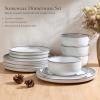 E-far 12-Piece Stoneware Dinnerware Sets, Plates and Bowls Sets for 4, Ceramic Dishware Dishes Set with Terracotta Base, Chip & Scratch Resistant, Microwave & Dishwasher Safe, Speckled White(Glacier White)