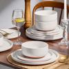 E-far 12-Piece Stoneware Dinnerware Sets, Plates and Bowls Sets for 4, Ceramic Dishware Dishes Set with Terracotta Base, Chip & Scratch Resistant, Microwave & Dishwasher Safe, Speckled White(Whisper White)
