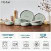 E-far 12-Piece Stoneware Dinnerware Sets, Plates and Bowls Sets for 4, Ceramic Dishware Dishes Set with Terracotta Base, Chip & Scratch Resistant, Microwave & Dishwasher Safe, Speckled White(Sage Green)