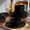 E-far 12-Piece Stoneware Dinnerware Sets, Plates and Bowls Sets for 4, Ceramic Dishware Dishes Set with Terracotta Base, Chip & Scratch Resistant, Microwave & Dishwasher Safe, Speckled White(Matte Black)