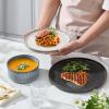 E-far 16 Piece Dinnerware Sets, Plates and Bowls with Pasta Bowls Service for 4, Modern Stoneware Ribbed Dishes for Kitchen Dining, Microwave & Dishwasher Safe, Speckled White(Multicolor)