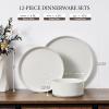E-far 16 Piece Dinnerware Sets, Plates and Bowls with Pasta Bowls Service for 4, Modern Stoneware Ribbed Dishes for Kitchen Dining, Microwave & Dishwasher Safe, Speckled White(Speckled White)