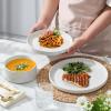 E-far 16 Piece Dinnerware Sets, Plates and Bowls with Pasta Bowls Service for 4, Modern Stoneware Ribbed Dishes for Kitchen Dining, Microwave & Dishwasher Safe, Speckled White(Speckled White)