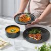 E-far 16 Piece Dinnerware Sets, Plates and Bowls with Pasta Bowls Service for 4, Modern Stoneware Ribbed Dishes for Kitchen Dining, Microwave & Dishwasher Safe, Speckled White(Blackish Green)