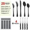 E-far 24-Piece Black Silverware Set with Steak Knives and Organizer Tray, Stainless Steel Flatware Cutlery Service for 4, Tableware Eating Utensils for Home Kitchen, Mirror Polished, Dishwasher Safe