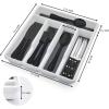 E-far 24-Piece Black Silverware Set with Steak Knives and Organizer Tray, Stainless Steel Flatware Cutlery Service for 4, Tableware Eating Utensils for Home Kitchen, Mirror Polished, Dishwasher Safe