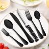 E-far 24-Piece Black Silverware Set with Steak Knives and Organizer Tray, Stainless Steel Flatware Cutlery Service for 4, Tableware Eating Utensils for Home Kitchen, Mirror Polished, Dishwasher Safe