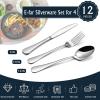 E-far 24-Piece Hammered Forks Spoons and Knives Set, Silverware Set for 8, Stainless Steel Square Flatware Set for Home Kitchen Restaurant, Mirror Polished & Dishwasher Safe(12)