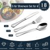 E-far 24-Piece Hammered Forks Spoons and Knives Set, Silverware Set for 8, Stainless Steel Square Flatware Set for Home Kitchen Restaurant, Mirror Polished & Dishwasher Safe(18)