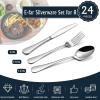 E-far 24-Piece Hammered Forks Spoons and Knives Set, Silverware Set for 8, Stainless Steel Square Flatware Set for Home Kitchen Restaurant, Mirror Polished & Dishwasher Safe(24)