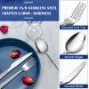 E-far 24-Piece Hammered Forks Spoons and Knives Set, Silverware Set for 8, Stainless Steel Square Flatware Set for Home Kitchen Restaurant, Mirror Polished & Dishwasher Safe(36)