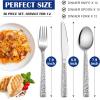 E-far 24-Piece Hammered Forks Spoons and Knives Set, Silverware Set for 8, Stainless Steel Square Flatware Set for Home Kitchen Restaurant, Mirror Polished & Dishwasher Safe(36)