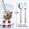 E-far 24-Piece Hammered Forks and Spoons Silverware Set, Stainless Steel Square 12 Dinner Forks and 12 Dinner Spoons, Modern Metal Flatware Cutlery for Kitchen and Restaurant, Dishwasher Safe-7.9 Inch(16)