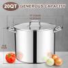E-far 24-Quart Large Stock Pot, Stainless Steel Stockpot with Lid for Boiling Cooking Soup Stew Canning, Heavy Duty Tri-Ply Bottom Works w/Induction, Commercial Grade & Dishwasher Safe(20 Quarts)