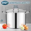 E-far 24-Quart Large Stock Pot, Stainless Steel Stockpot with Lid for Boiling Cooking Soup Stew Canning, Heavy Duty Tri-Ply Bottom Works w/Induction, Commercial Grade & Dishwasher Safe(24 Quarts)
