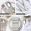 E-far 31-Piece Silverware Set, Stainless Steel Flatware Cutlery Set Service for 4 with Mesh Utensil Drawer Organizer, Include Forks/Spoons/Knives/Steak Knives/Straws, Mirror Polish & Dishwasher Safe(Silver)