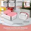 E-far 4-Pack Stainless Steel Snack Containers for Kids | 8oz Reusable Toddler Lunch Box Containers with Leak-Proof Lids for School/Daycare/Travel | Stackable Design & Easy Open, Oven & Dishwasher Safe(Pink)