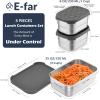 E-far 4-Pack Stainless Steel Snack Containers for Kids | 8oz Reusable Toddler Lunch Box Containers with Leak-Proof Lids for School/Daycare/Travel | Stackable Design & Easy Open, Oven & Dishwasher Safe(Gray)
