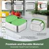 E-far 4-Pack Stainless Steel Snack Containers for Kids | 8oz Reusable Toddler Lunch Box Containers with Leak-Proof Lids for School/Daycare/Travel | Stackable Design & Easy Open, Oven & Dishwasher Safe(Green)