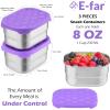 E-far 4-Pack Stainless Steel Snack Containers for Kids | 8oz Reusable Toddler Lunch Box Containers with Leak-Proof Lids for School/Daycare/Travel | Stackable Design & Easy Open, Oven & Dishwasher Safe(Purple)