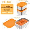 E-far 4-Pack Stainless Steel Snack Containers for Kids | 8oz Reusable Toddler Lunch Box Containers with Leak-Proof Lids for School/Daycare/Travel | Stackable Design & Easy Open, Oven & Dishwasher Safe(Orange)