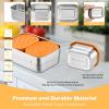 E-far 4-Pack Stainless Steel Snack Containers for Kids | 8oz Reusable Toddler Lunch Box Containers with Leak-Proof Lids for School/Daycare/Travel | Stackable Design & Easy Open, Oven & Dishwasher Safe(Orange)