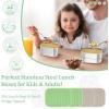 E-far 4-Pack Stainless Steel Snack Containers for Kids | 8oz Reusable Toddler Lunch Box Containers with Leak-Proof Lids for School/Daycare/Travel | Stackable Design & Easy Open, Oven & Dishwasher Safe(Green & Khaki)