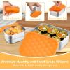 E-far 4-Pack Stainless Steel Snack Containers for Kids | 8oz Reusable Toddler Lunch Box Containers with Leak-Proof Lids for School/Daycare/Travel | Stackable Design & Easy Open, Oven & Dishwasher Safe(Orange)