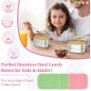 E-far 4-Pack Stainless Steel Snack Containers for Kids | 8oz Reusable Toddler Lunch Box Containers with Leak-Proof Lids for School/Daycare/Travel | Stackable Design & Easy Open, Oven & Dishwasher Safe(Green & Pink)