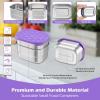 E-far 4-Pack Stainless Steel Snack Containers for Kids | 8oz Reusable Toddler Lunch Box Containers with Leak-Proof Lids for School/Daycare/Travel | Stackable Design & Easy Open, Oven & Dishwasher Safe(Purple)