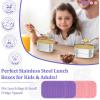 E-far 4-Pack Stainless Steel Snack Containers for Kids | 8oz Reusable Toddler Lunch Box Containers with Leak-Proof Lids for School/Daycare/Travel | Stackable Design & Easy Open, Oven & Dishwasher Safe(Purple & Pink)
