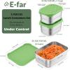 E-far 4-Pack Stainless Steel Snack Containers for Kids | 8oz Reusable Toddler Lunch Box Containers with Leak-Proof Lids for School/Daycare/Travel | Stackable Design & Easy Open, Oven & Dishwasher Safe(Green)