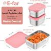 E-far 4-Pack Stainless Steel Snack Containers for Kids | 8oz Reusable Toddler Lunch Box Containers with Leak-Proof Lids for School/Daycare/Travel | Stackable Design & Easy Open, Oven & Dishwasher Safe(Pink)