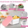 E-far 4-Pack Stainless Steel Snack Containers for Kids | 8oz Reusable Toddler Lunch Box Containers with Leak-Proof Lids for School/Daycare/Travel | Stackable Design & Easy Open, Oven & Dishwasher Safe(Green & Pink)