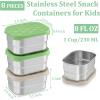 E-far 4-Pack Stainless Steel Snack Containers for Kids | 8oz Reusable Toddler Lunch Box Containers with Leak-Proof Lids for School/Daycare/Travel | Stackable Design & Easy Open, Oven & Dishwasher Safe(Green & Khaki)