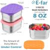 E-far 4-Pack Stainless Steel Snack Containers for Kids | 8oz Reusable Toddler Lunch Box Containers with Leak-Proof Lids for School/Daycare/Travel | Stackable Design & Easy Open, Oven & Dishwasher Safe(Multicolor)