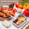 E-far 4-Pack Stainless Steel Snack Containers for Kids | 8oz Reusable Toddler Lunch Box Containers with Leak-Proof Lids for School/Daycare/Travel | Stackable Design & Easy Open, Oven & Dishwasher Safe(Khaki)