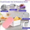 E-far 4-Pack Stainless Steel Snack Containers for Kids | 8oz Reusable Toddler Lunch Box Containers with Leak-Proof Lids for School/Daycare/Travel | Stackable Design & Easy Open, Oven & Dishwasher Safe(Purple & Pink)