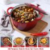 E-far 5QT Dutch Oven for Bread Baking, 2-IN-1 Cast Iron Pot with Skillet Lid & Sourdough Starter Kit, Bread Oven Pan with Baking Supplies for Frying, Braising, BBQ, Rust-Free & Heavy Duty(Red)