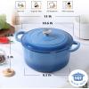 E-far 5QT Dutch Oven for Bread Baking, 2-IN-1 Cast Iron Pot with Skillet Lid & Sourdough Starter Kit, Bread Oven Pan with Baking Supplies for Frying, Braising, BBQ, Rust-Free & Heavy Duty(Blue)