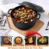E-far 5QT Dutch Oven for Bread Baking, 2-IN-1 Cast Iron Pot with Skillet Lid & Sourdough Starter Kit, Bread Oven Pan with Baking Supplies for Frying, Braising, BBQ, Rust-Free & Heavy Duty(Black)